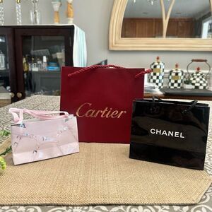 Assorted Lot Paper Gift Bags Cartier Dior Chanel Authentic Mini Sizes 3‎ Pc